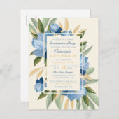 Eleganter Blue Spring Daisies Botanischer Abschlus Einladungspostkarte (Vorne/Hinten)