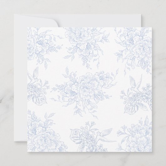 Eleganter Blue Toile Floral Square Save the Date Einladung (Rückseite)