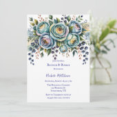 Eleganter Blue Turquoise Blumenbrunch & Bubbly Einladung (Stehend Vorderseite)