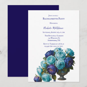 Eleganter Blue Turquoise Floral Junggeselinnen-Abs Einladung