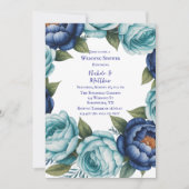 Eleganter Blue Turquoise Floral Polterabend Einladung (Vorderseite)