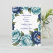 Eleganter Blue Turquoise Floral Polterabend Einladung (Stehend Vorderseite)