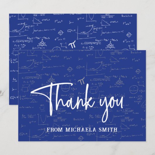 Eleganter Blue Typography Math Formulas Abschluss Dankeskarte (Vorne/Hinten)