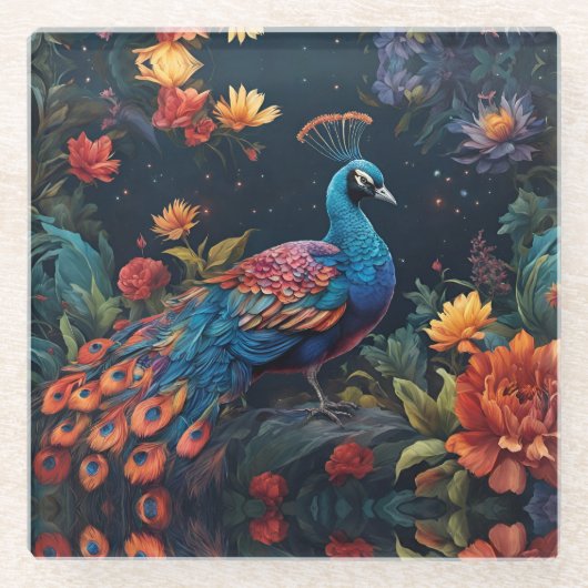 Eleganter Blue und Range Peacock Star Gefüllter Ga Glasuntersetzer (Vorderseite)