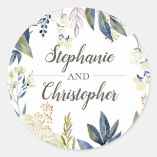 Eleganter Blue Watercolor Blume Umschlag Aufkleber