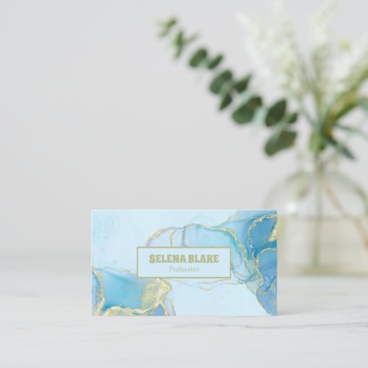 Eleganter Blue Watercolor & Gold Glitzer Visitenkarte (Stehend Vorderseite)