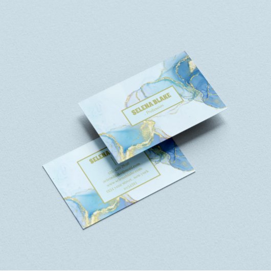 Eleganter Blue Watercolor & Gold Glitzer Visitenkarte