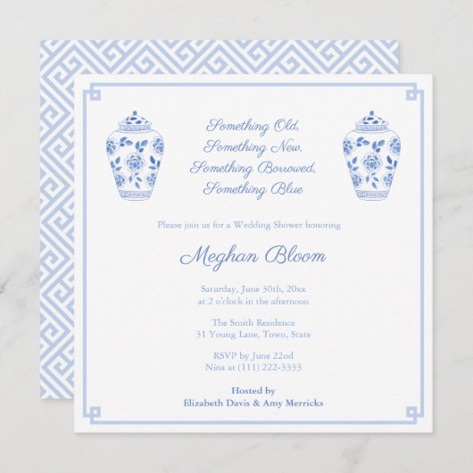 Eleganter Blue Watercolor Polterabend Einladung (Vorne/Hinten)