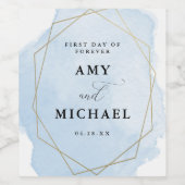 Eleganter Blue Watercolor Splash, Gold Geo Frame Weinetikett (Einzelnes Label)