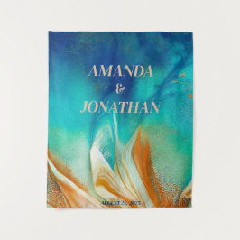 Eleganter Blue Wedding Foto Stand Hintergrund Wandteppich