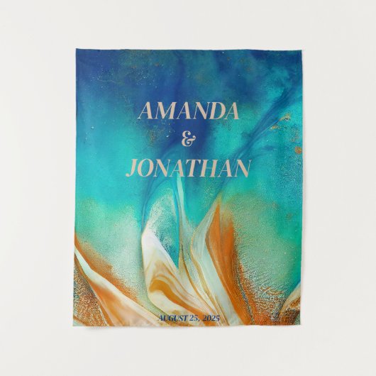 Eleganter Blue Wedding Foto Stand Hintergrund Wandteppich (Vorderseite)