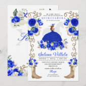 Eleganter Blue Western Charro Princess Quinceañera Einladung (Vorne/Hinten)