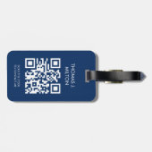 Eleganter Blue White Bold Monogram QR Code Gepäckanhänger (Rückseite horizontal)
