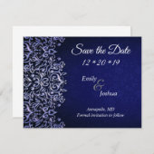 Eleganter Blue & White Damask | Hochzeit Save The Date (Vorne/Hinten)