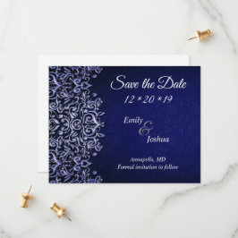 Eleganter Blue & White Damask | Hochzeit Save The Date