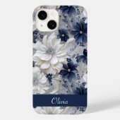 Eleganter Blue White Floral Chic Individuelle Name Case-Mate iPhone Hülle (Rückseite)
