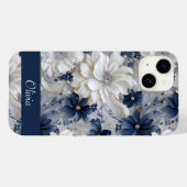 Eleganter Blue White Floral Chic Individuelle Name Case-Mate iPhone Hülle (Rückseite (Horizontal))