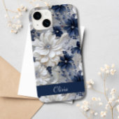 Eleganter Blue White Floral Chic Individuelle Name Case-Mate iPhone Hülle
