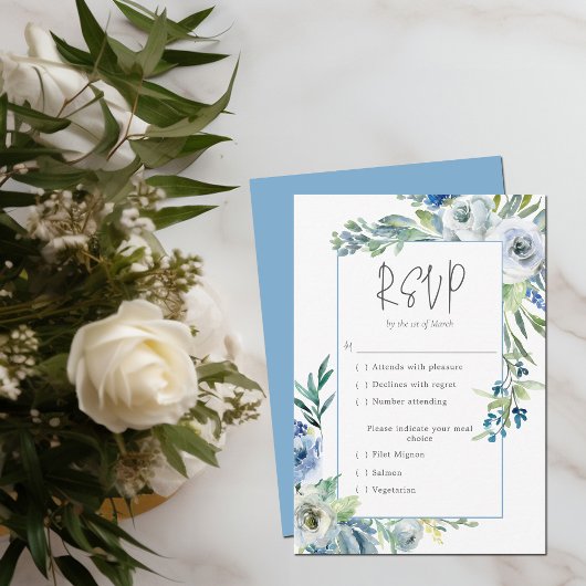 Eleganter Blue White Floral Spring Garden Hochzeit RSVP Karte