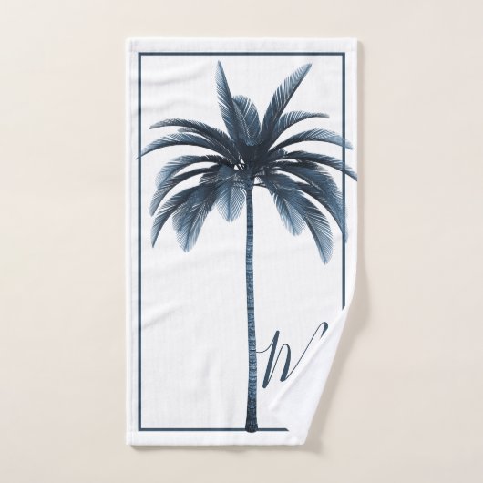 Eleganter Blue & White Palm Tree Monogram Bath Tow Badhandtuch Set (Handtuch)