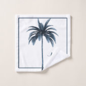 Eleganter Blue & White Palm Tree Monogram Bath Tow Badhandtuch Set (Waschlappen)