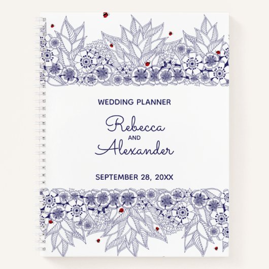 Eleganter Blue White Wedding Planer Notizblock (Vorderseite)