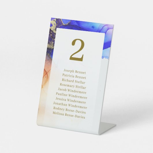 Eleganter Blue White Wedding Table Sockelschild (Vorderseite)