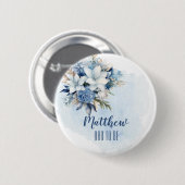 Eleganter Blue Winter Floral Shower Vater zu sein Button (Vorne & Hinten)