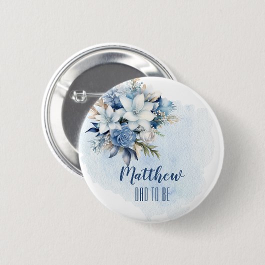 Eleganter Blue Winter Floral Shower Vater zu sein Button (Vorne & Hinten)