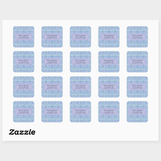 Eleganter BlueFloral Pattern Square Sticker (Blatt)