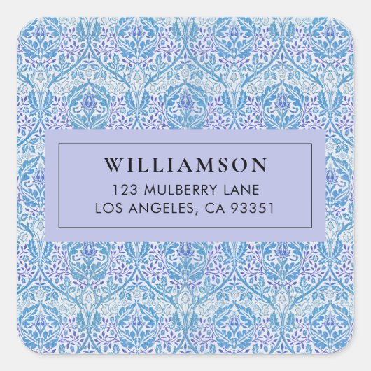 Eleganter BlueFloral Pattern Square Sticker (Vorderseite)