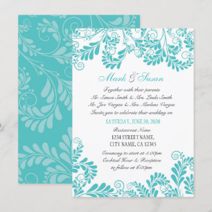 Eleganter Blüh Curly Türkis Wedding Einladung