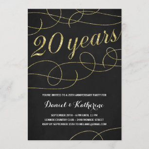 Eleganter Blüh   Imitate Gold Foil 20 Jahre Jubilä Einladung