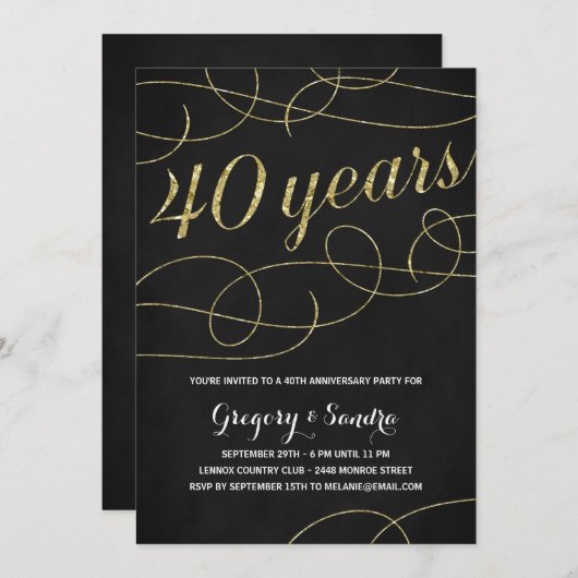 Eleganter Blüh | Imitate Gold Foil 40 Jahre Jubilä Einladung (Vorne/Hinten)
