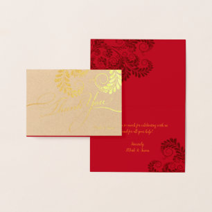 Eleganter Blüh Red and Gold Foil Danke Karte