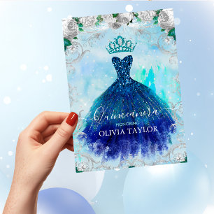Eleganter, blühender Aqua-Glitzer-Gewand Quinceane Einladung