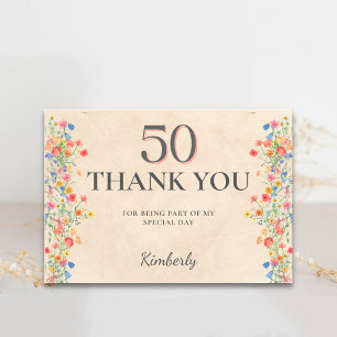 Eleganter Blumen-Dank für den 50. Geburtstag Dankeskarte