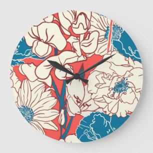 Eleganter Blumen Garten: Vintage nahtloses Design Große Wanduhr
