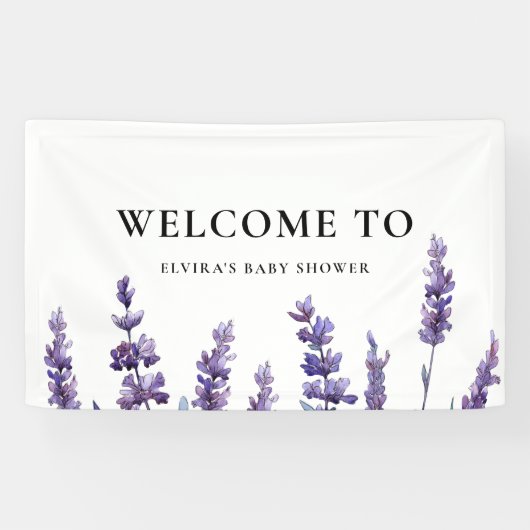Eleganter Blumen-Lavendel Baby-Dusche Begrüßung Banner (Horizontal)