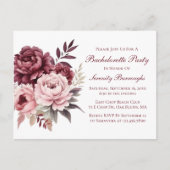 Eleganter Blumen Peony Burgundy Junggeselinnen-Abs Einladungspostkarte (Vorderseite)