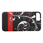 Eleganter Blumenblättriger schwarz-rot geblüht Case-Mate iPhone Hülle (Rückseite (Horizontal))