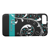 Eleganter Blumenblättriger schwarzer aquamariner b Case-Mate iPhone Hülle (Rückseite (Horizontal))