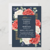 Eleganter Blumenblauer QR-Code für Hochzeiten Einladung (Vorderseite)