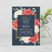 Eleganter Blumenblauer QR-Code für Hochzeiten Einladung (Stehend Vorderseite)