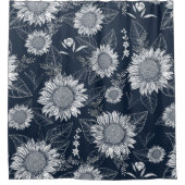Eleganter Blumenblume Navy Blauer Duschvorhang (Vorderseite)