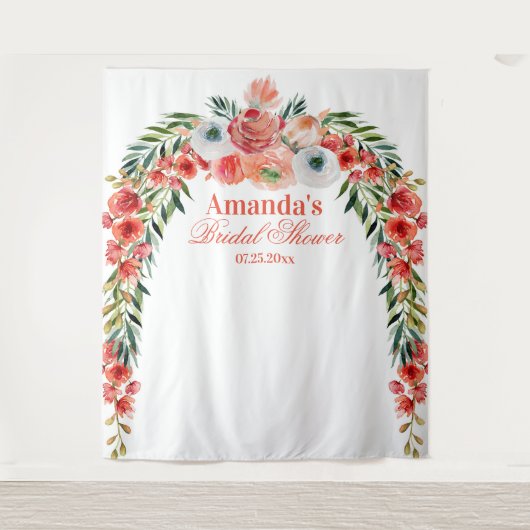 Eleganter Blumenbogen Brautparty Foto Hintergrund Wandteppich (Vorderseite)