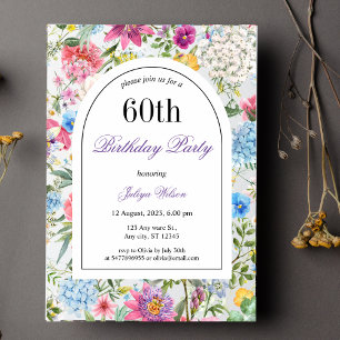 Eleganter Blumenbogen Rahmen 60. Geburtstag Einladung