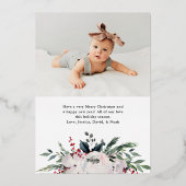 Eleganter Blumenbogen und Foto Folien Feiertagskarte (Rückseite)