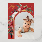 Eleganter Blumenbogen und Foto Folien Feiertagskarte (Vorderseite)