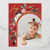 Eleganter Blumenbogen und Foto Folien Feiertagspostkarte (Vorderseite)